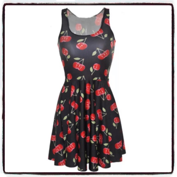 Rockabilly Cherries Skater Dress Holiday Punk Goth - Picture 1 of 4